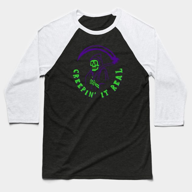 Creepin it Real - Halloween Neon Baseball T-Shirt by HalloweenTown